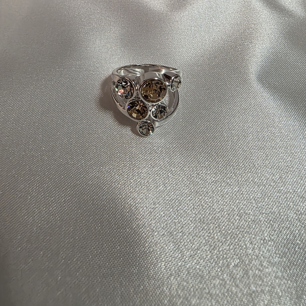 Silver Ring with Champagne and Clear Stones - Women Jewelry